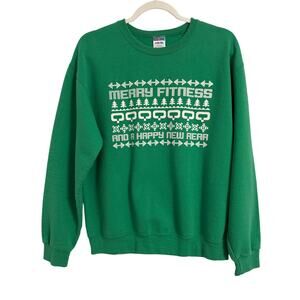 Women's Med Green Pull Over Sweatshirt Festive Holiday‎ Workout Fitness Funny